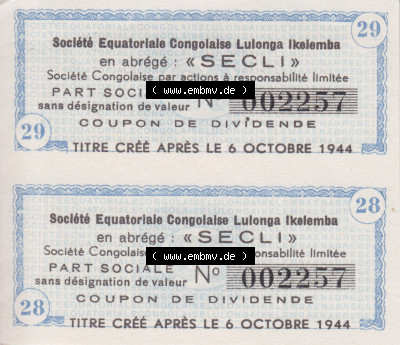 Historische Coupons Secli Coupon de Dividende (1) Sammlung