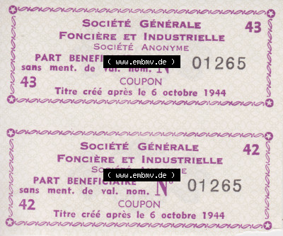 Historische Coupons 1944, Societe Generale Fonciere et Industrielle (1) Sammlung