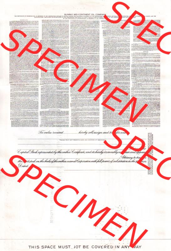 USA Öl 1956, Sunray MID-Continent Oil Company, Certificate for less than 100 Shares-Aktien (2) Sammlung