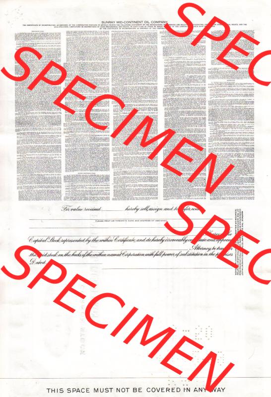 USA Öl 1957, Sunray MID-Continent Oil Company, Stammaktie Common Stock 100 Shares-Aktien (2) Sammlung