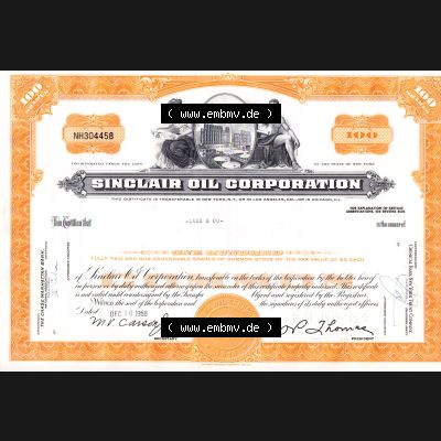 USA Öl 1968, Sinclair Oil Corporation, This Certifities that 100 Shares, Zertifikat auf 100 Aktien (1) Sammlung