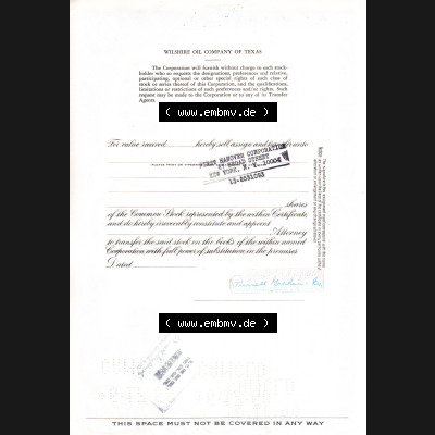 USA Öl 1968, Wilshire Oil Company of Texas, This certifies that 100 Shares-Aktien-Zertifikat (2) Sammlung