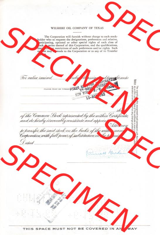 USA Öl 1968, Wilshire Oil Company of Texas, This certifies that 100 Shares-Aktien-Zertifikat (2) Sammlung