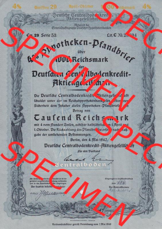 1942 Mai, Deutsche Centralbodenkredit-Aktiengesellschaft, Wert von Tausend Reichsmark (1) Sammlung