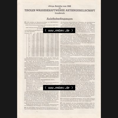 Österreich 1942, Tiroler Wasserkraftwerke Aktiengesellschaft, Teilschuldverschreibung über Tausend Reichsmark (3) Sammlung