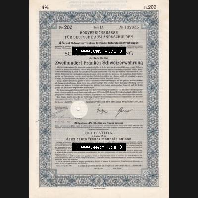 1935, Konversionskasse, Schuldverschreibung, Zweihundert Franken Schweizerwährung (1) Sammlung