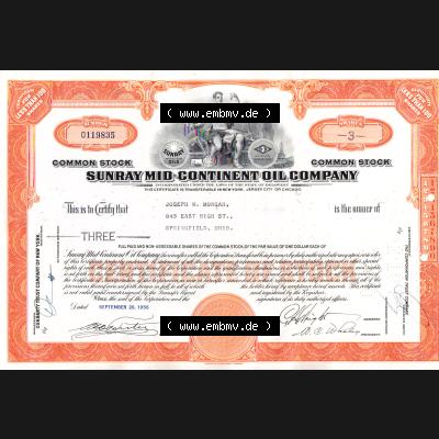 USA Öl 1956, Sunray MID-Continent Oil Company, Certificate for less than 100 Shares-Aktien (1) Sammlung