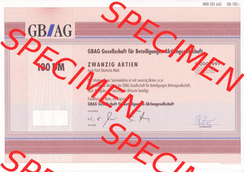 Historisches Wertpapier Deutschland der BRD 1995, 100 DM GBAG Gesellschaft für Beteiligungen Aktiengesellschaft (2) Sammlung