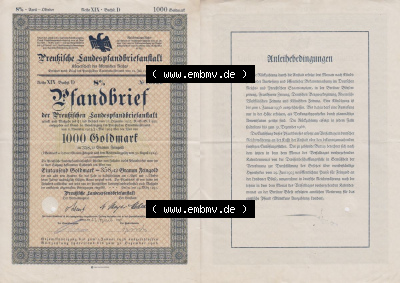 Deutsches Reich Historisches Wertpapier beidseitige Vollansicht 1930 März, Preußische Landespfandbriefanstalt, 8 Prozent Pfandbrief... Sammlung