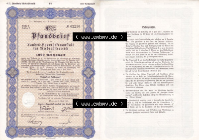 Österreich Historisches Wertpapier beidseitige Vollansicht 1939, Reihe 2, Buchstabe B, 4.5 Prozent Pfandbrief, Zur Anlegung von... Sammlung
