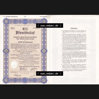 Österreich Historisches Wertpapier beidseitige Vollansicht 1939, Reihe 2, Buchstabe B, 4.5 Prozent Pfandbrief, Zur Anlegung von Mündelgeldern zugelassen,... Sammlung