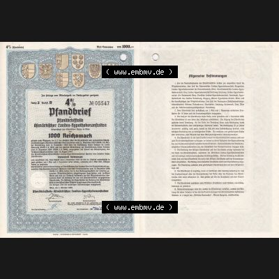 Österreich Historisches Wertpapier beidseitige Vollansicht Österreich 1940, Pfandbrief der Pfandbriefstelle Ostmärkischer Landes-Hypothekenanstalten, Körperschaft des öffentlichen... Sammlung