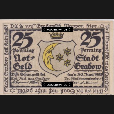 Notgeldscheine Grabow, Stadt 1922, 25 Pfennig (1) Sammlung