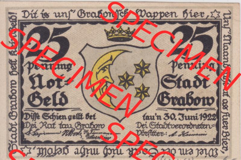 Notgeldscheine Grabow, Stadt 1922, 25 Pfennig (1) Sammlung