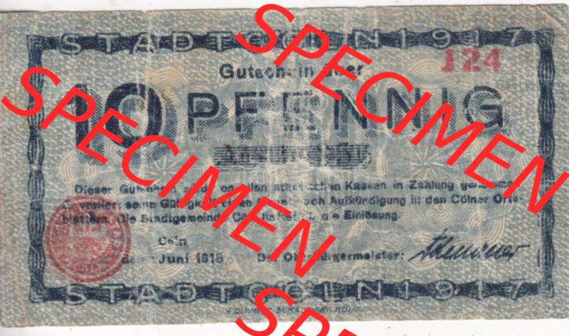 Notgeldscheine Köln / Cöln, Gutschein 1918, J 24, 10 Pfennig (1) Sammlung