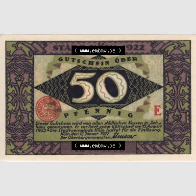 Notgeldscheine Köln / Cöln, Heinzelmännchen 1922-1922, E II 50 Pfennig Die Heinzelmänchen von Köln (8) Sammlung