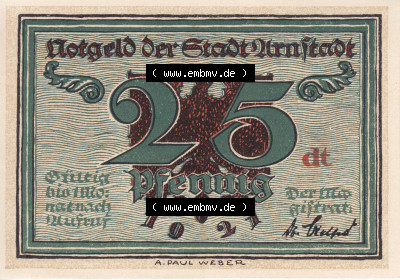 Notgeldscheine Arnstadt, Stadt 1921, 25 Pfennig dt (1) Sammlung