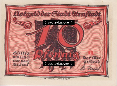 Notgeldscheine Arnstadt, Stadt 1921, 10 Pfennig n (1) Sammlung