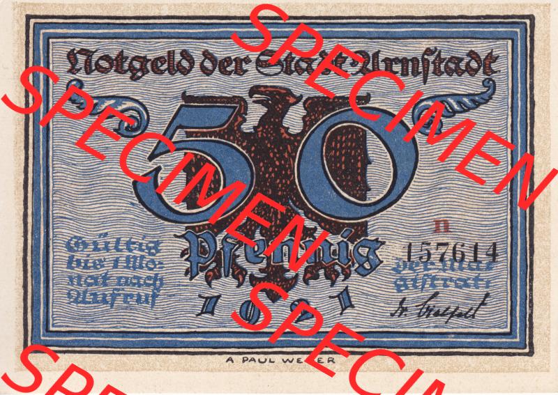Notgeldscheine Arnstadt, Stadt 1921, 50 Pfennig n (1) Sammlung