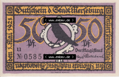 Notgeldscheine Merseburg, Stadt 50 Pfennig U (1) Sammlung