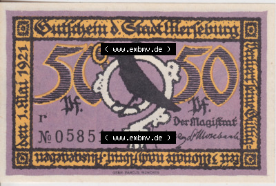 Notgeldscheine Merseburg, Stadt 50 Pfennig R (1) Sammlung