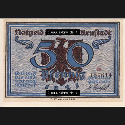 Notgeldscheine Arnstadt, Stadt 1921, 50 Pfennig n (1) Sammlung