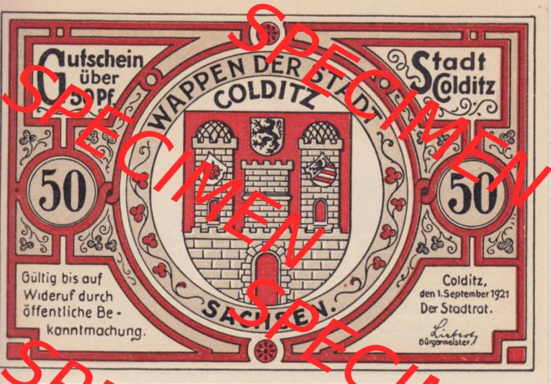 Notgeldscheine Colditz, Stadt 50 Pfennig 1921, Notgeld 4. D (1) Sammlung