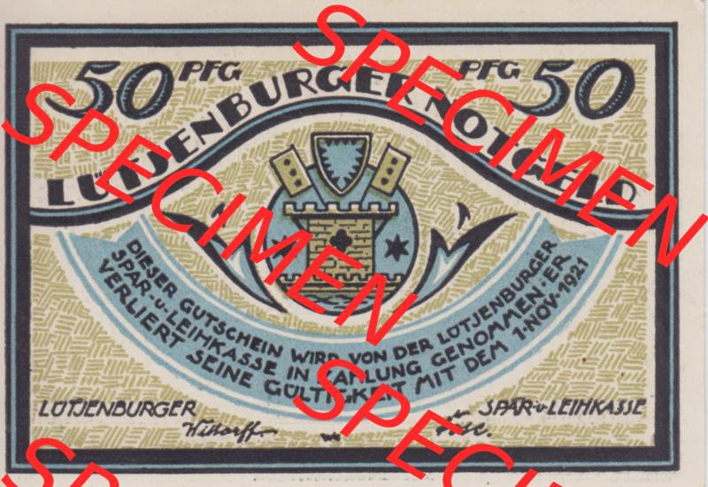 Notgeldscheine Lütjenburg, Stadt Buttermilch Krieg 1921, 50 Pfennig, 4. Die vermeindlichen Dänen (1) Sammlung