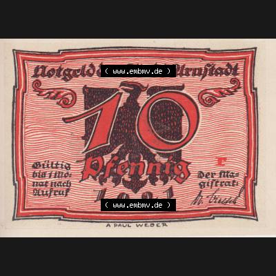Notgeldscheine Arnstadt, Stadt 1921, 10 Pfennig r (1) Sammlung