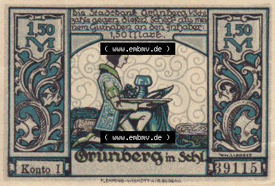 Notgeldscheine Grünberg, Stadtbank in Schlesien 1922, 1,50 Mark (1) Sammlung