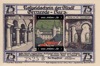 Notgeldscheine Gernrode, Stadt im Harz 1921, 75 Pfennig 6 Sammlung