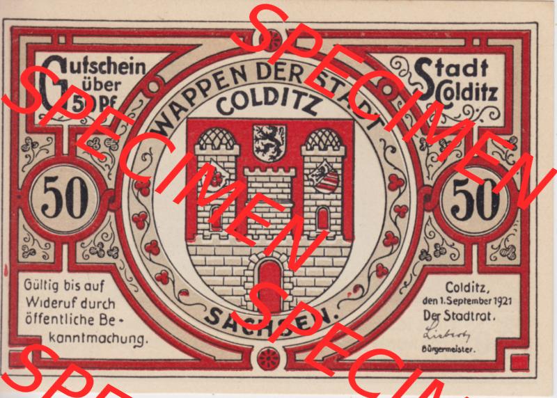 Notgeldscheine Colditz, Stadt 50 Pfennig 1921, Notgeld 6. TZ (1) Sammlung