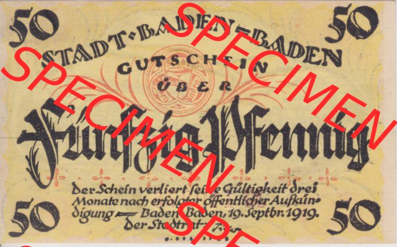 Notgeldscheine Baden-Baden 50 Pfennig (1) Sammlung