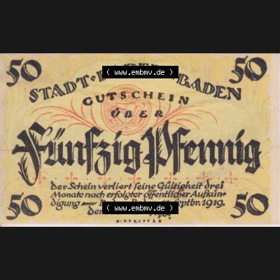Notgeldscheine Baden-Baden 50 Pfennig (1) Sammlung