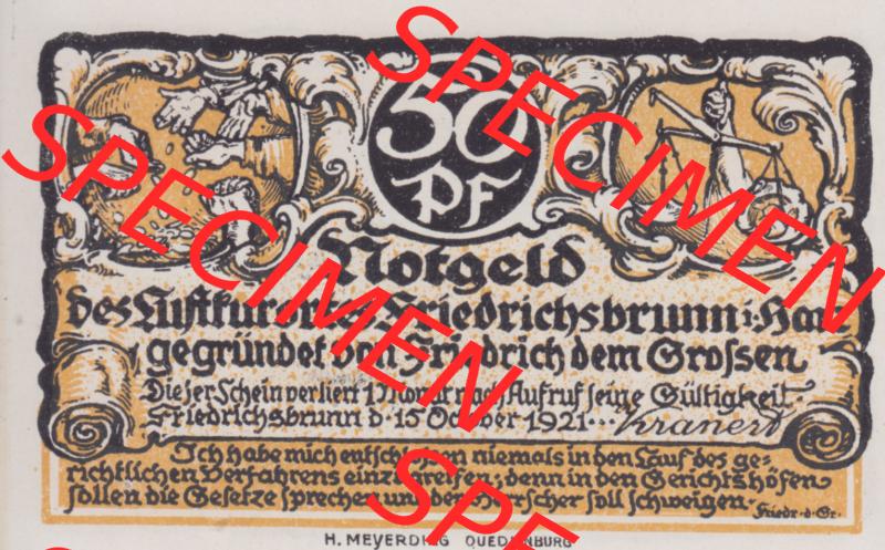 Notgeldscheine Friedrichsbrunn, Gemeinde in Provinz Sachsen Notgeld 1921, 50 Pfennig 10 Alles vollbracht (1) Sammlung