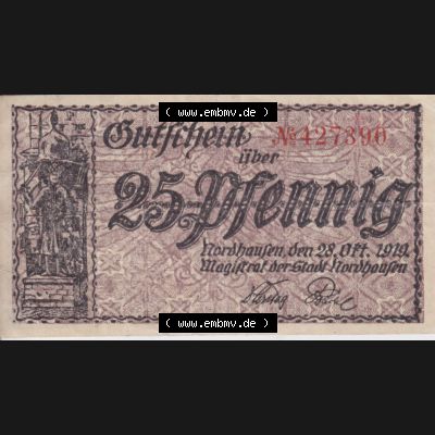 Notgeldscheine Nordhausen, Stadt in Provinz Sachsen Notgeld 1919, 25 Pfennig (1) Sammlung