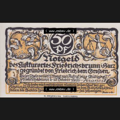 Notgeldscheine Friedrichsbrunn, Gemeinde in Provinz Sachsen Notgeld 1921, 50 Pfennig 10 Alles vollbracht (1) Sammlung