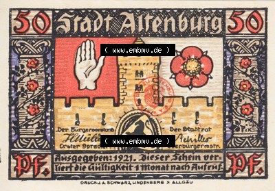 Notgeldscheine Altenburg, Stadt in Sachsen-Altenburg Notgeld 1921 50 Pfennig Schloss Altenburg (1) Sammlung