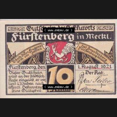 Notgeldscheine Fürstenberg, Stadt in Mecklenburg-Strelitz 1921 10 Pfennig Ui dor kommen de Berliner (1) Sammlung