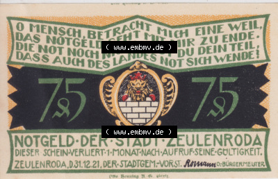 Notgeldscheine Zeulenroda, Stadt Notgeld 1921, 75 Pf. Als Zünfte und Gilden in Kampf geraten (1) Sammlung