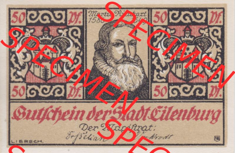 Notgeldscheine Eilenburg, Stadt in Provinz Sachsen Notgeld 1921, Martin Rinkart, 50 Pfennig 3 Sammlung