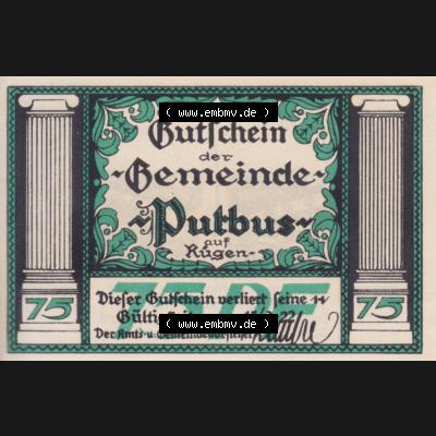 Notgeldscheine Putbus, Gemeinde in Pommern Notgeld 1922, 75 Pfennig IV (1) Sammlung