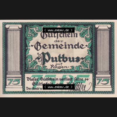 Notgeldscheine Putbus, Gemeinde in Pommern Notgeld 1922, 75 Pfennig II (1) Sammlung