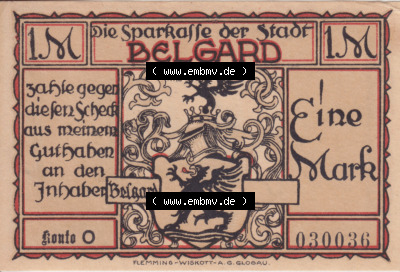 Notgeldscheine Belgrad, Stadt in Pommern Notgeld Uniformen 192x, 1 Mark (1) Sammlung