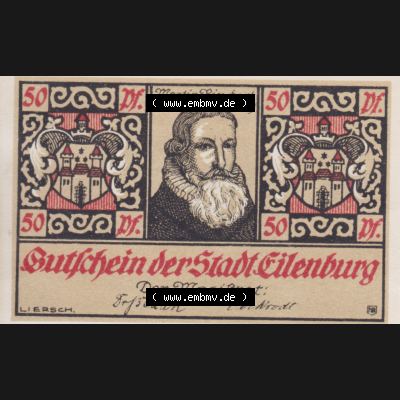 Notgeldscheine Eilenburg, Stadt in Provinz Sachsen Notgeld 1921, Martin Rinkart, 50 Pfennig 5 Sammlung