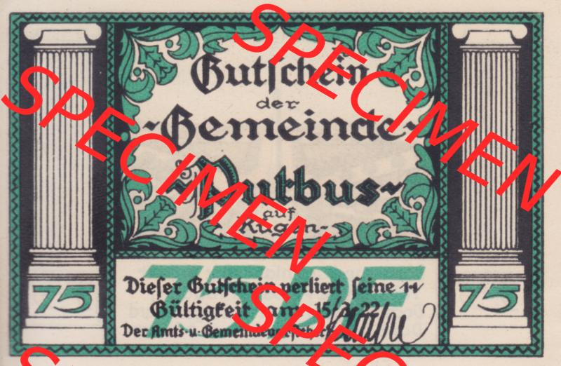 Notgeldscheine Putbus, Gemeinde in Pommern Notgeld 1922, 75 Pfennig IV (1) Sammlung
