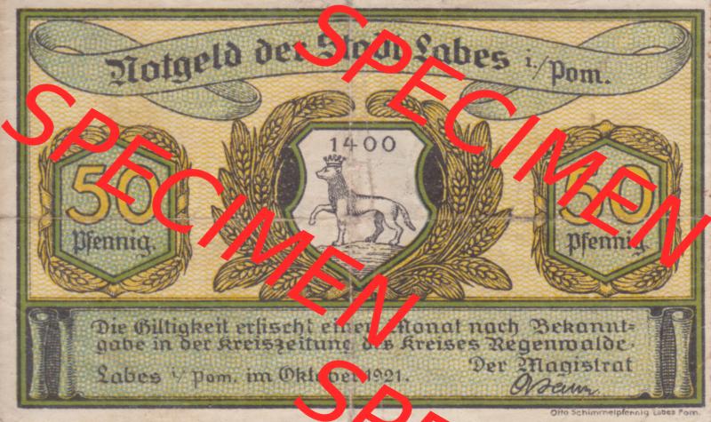 Notgeldscheine Labes, Stadt in Pommern Notgeld 1921, 50 Pfennig (1) Sammlung