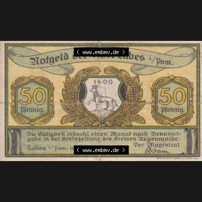 Notgeldscheine Labes, Stadt in Pommern Notgeld 1921, 50 Pfennig (1) Sammlung