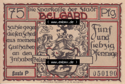 Notgeldscheine Belgrad, Stadt in Pommern Notgeld Uniformen 192x, 75 Pfennig (1) Sammlung