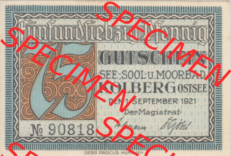 Notgeldscheine Kolberg, Stadt in Pommern Notgeld Stadtansichten 1921, 75 Pfennig Alte Saline (1) Sammlung